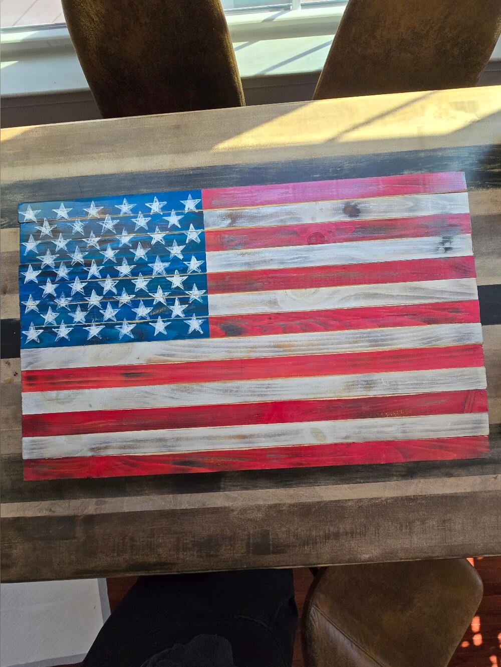 Handmade American Flag Wood Wall Art - Red, White & Blue